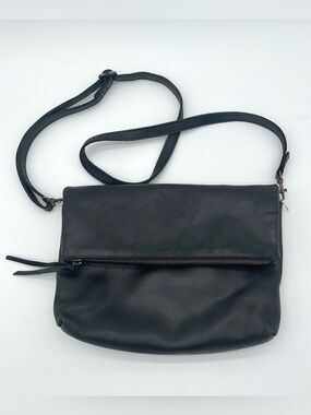ABLE  Foldover Crossbody Leather Shoulder Bag Purse  Black
